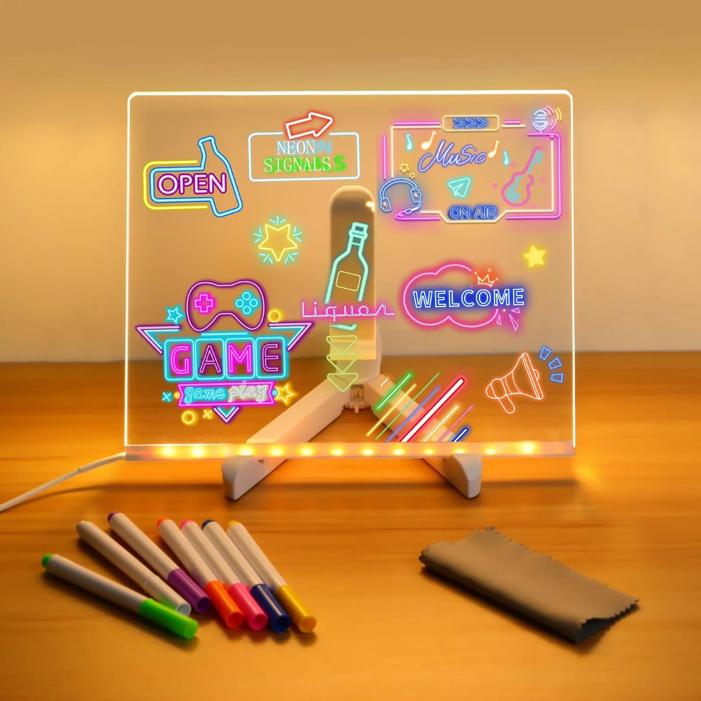 LED Kids Message Board – Colorful DIY Acrylic Drawing Board with 7 Pens Gift