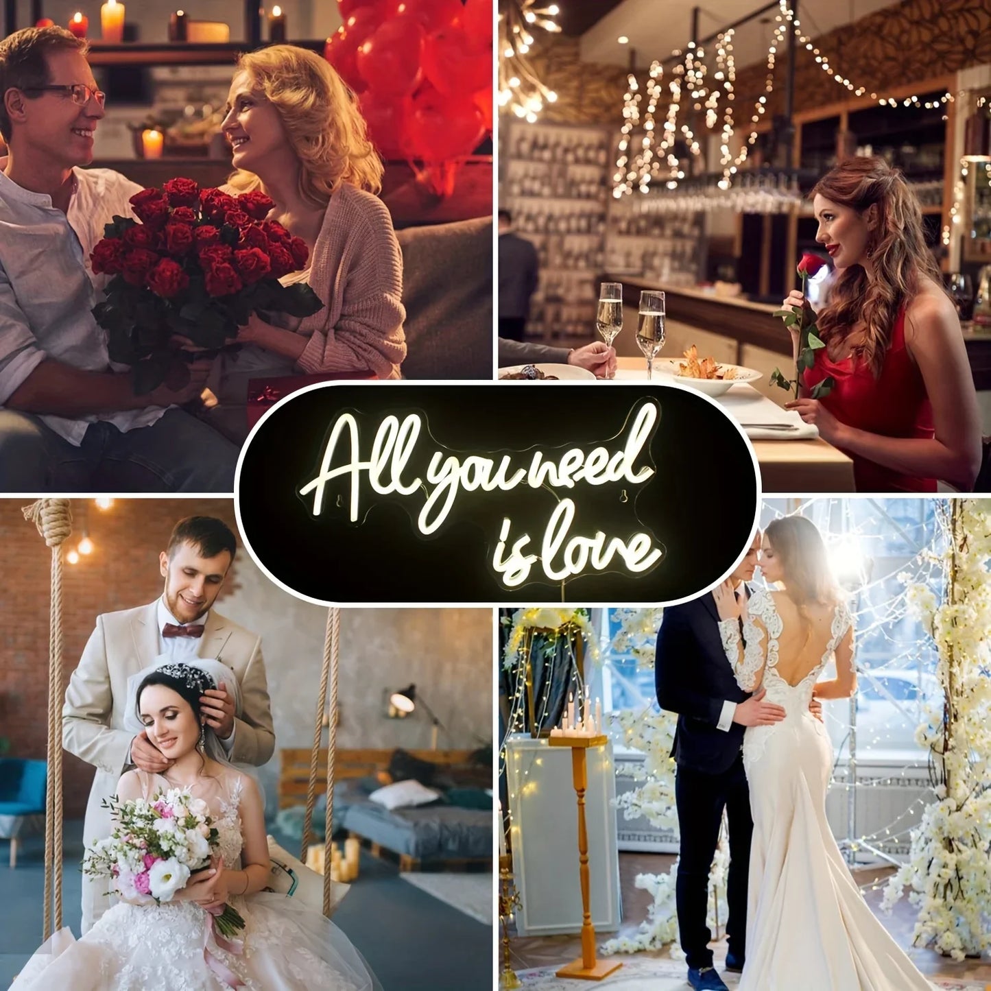 Enseigne au néon "All You Need Is Love" LED Décoration murale lumineuse au néon pour chambre, fête, anniversaire, mariage, cadeau pour ami, alimenté par USB
