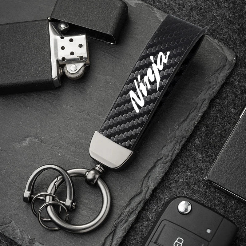 Kawasaki Carbon Fiber Keychain | Microfiber Leather Key Ring for Z400 Z900 Z800 Z750 Z1000 Z650 Z300 ZX10R ZX6R ER6N