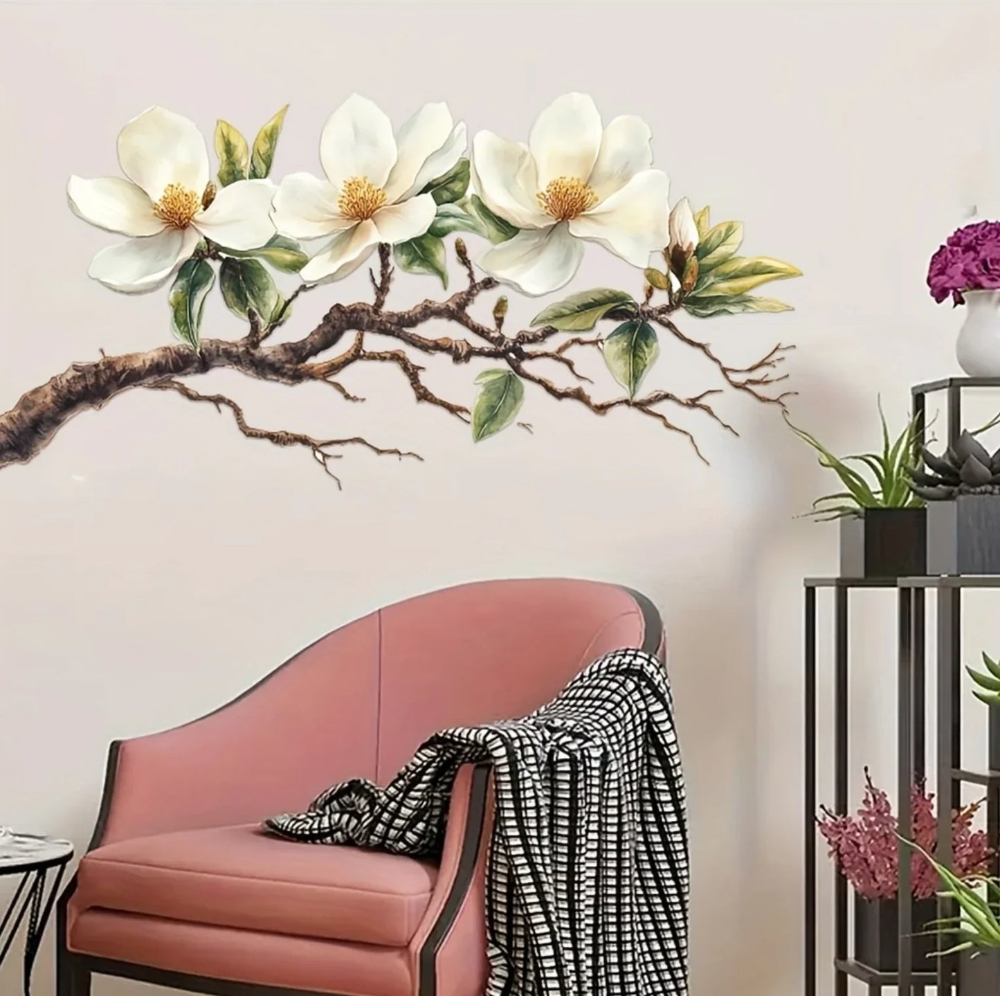 Elegant White Magnolia Blossom Wall Decal | Self-Adhesive Removable PVC Sticker