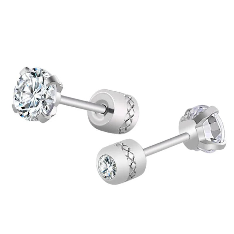 1Pair Stainless Steel Crystals Stud Earrings | Classic Screw-Back Jewelry
