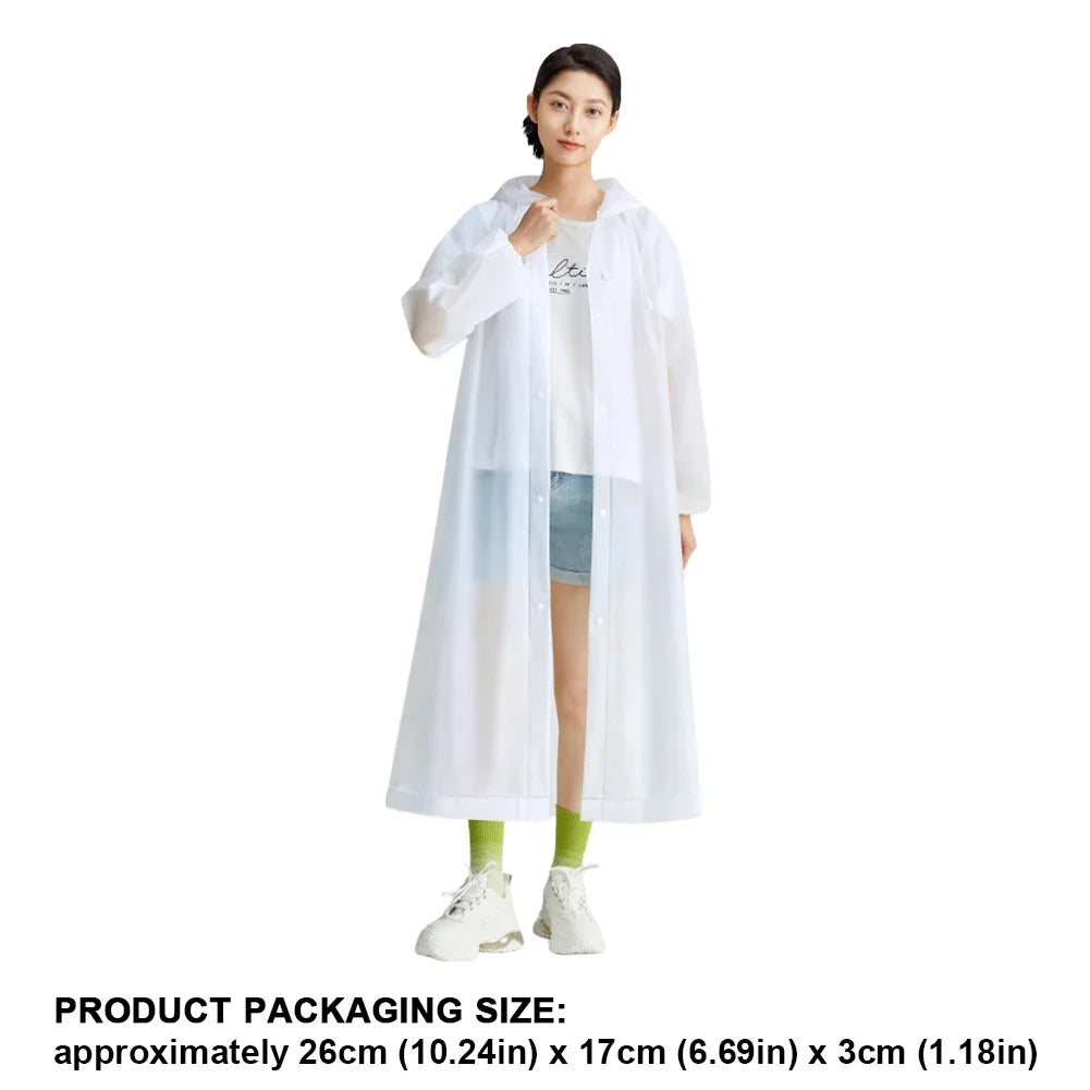 Adult Long Raincoat | Reusable Waterproof Windproof Hooded Rain Gear for Hiking and Travel