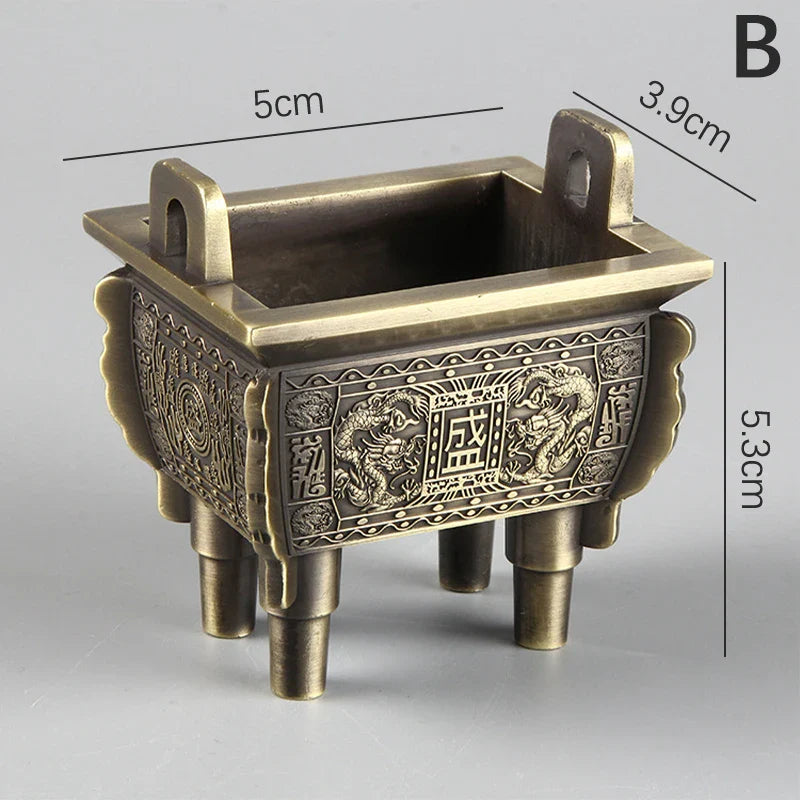 Mini Bronze Incense Burner | Chinese Retro Dragon Carving Decoration