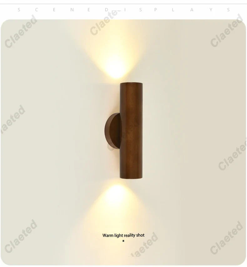 Lámpara de pared de madera maciza estilo nórdico para comedor, dormitorio, vestíbulo, estilo chino, doble cabezal arriba y abajo, luz de pared LED para pasillo de fondo