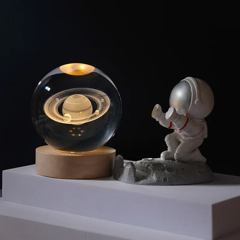 3D Galaxy Crystal Ball Night Light USB LED Moon Lamp Home Decor Gift Planet