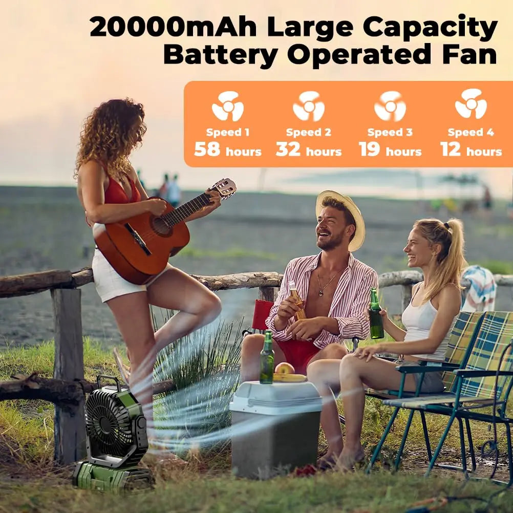 Outdoor Companion | Rechargeable Camping Fan with LED Light & Power Bank | 20,000mAh Battery for Extended Outdoor Comfort