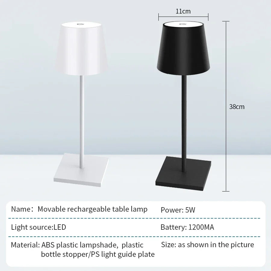 LED Table Lamp | 3 Level Dimmable Wireless Touch Desk Light USB Rechargeable Lamp