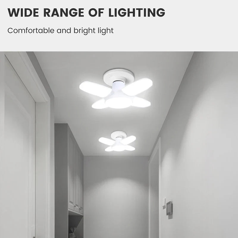 Bombilla de ventilador LED plegable E27 para garaje 6500K Lámpara de techo deformable