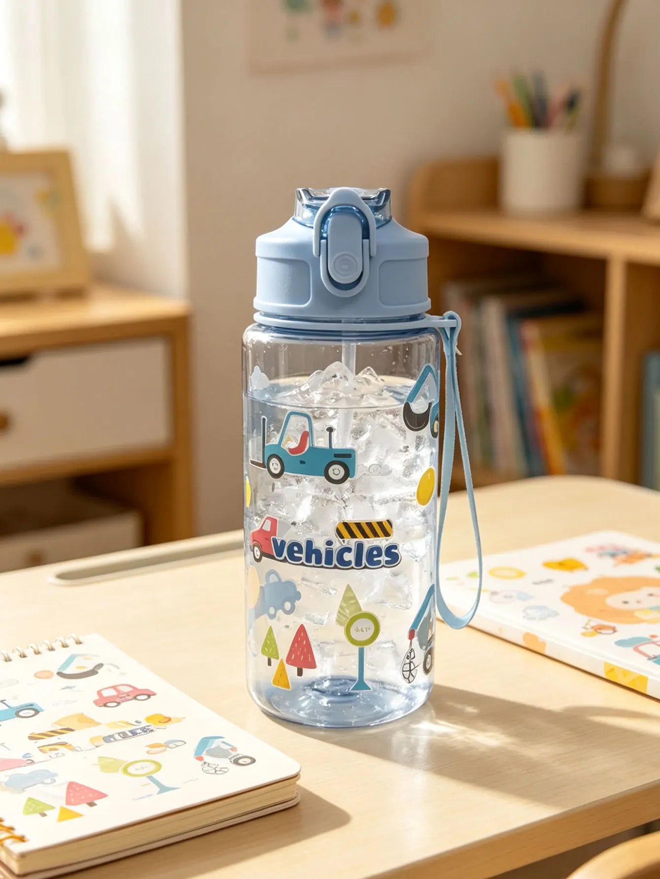 Cartoon Printed Straw Cup 500ml | BPA Free Portable Water Bottle