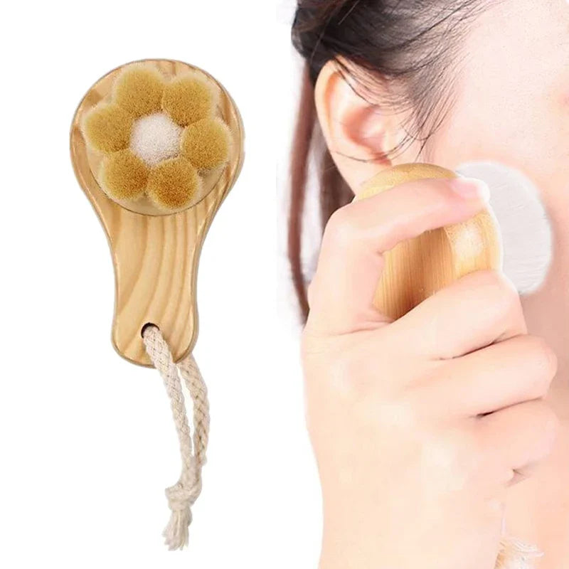 Natural Bamboo Facial Cleansing Brush | Soft Horse Hair Deep Clean Face Brush