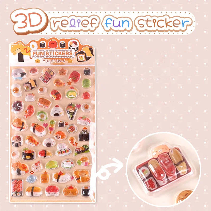 6-Style Japanese 3D Cute Stickers | Crystal Embossed Design for DIY Crafts