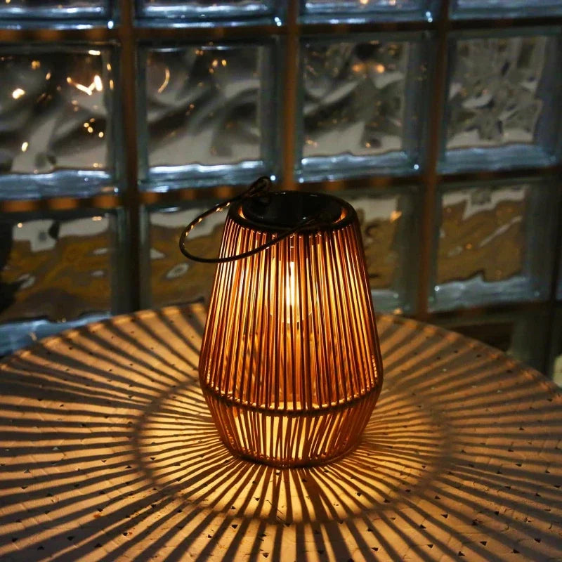 Outdoor Solar Hanging Lights Waterproof Woven Lanterns for Garden Yard