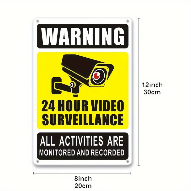 1 panneau 2D plat en aluminium 12x8 pouces, avertissement de surveillance extérieure 24h/24 - Avis de caméra de sécurité CCTV durable