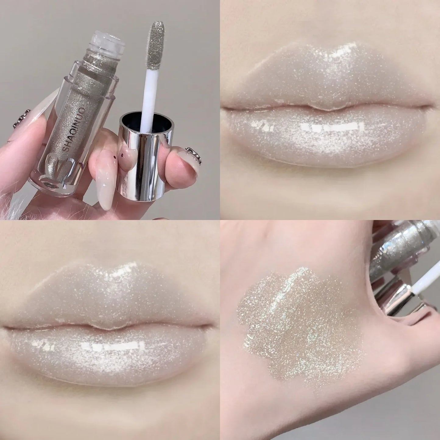 SHAQINUO Water Light Mirror Lip Gloss | Long-Lasting Moisturizing Lip Oil with Pearlescent Sparkle