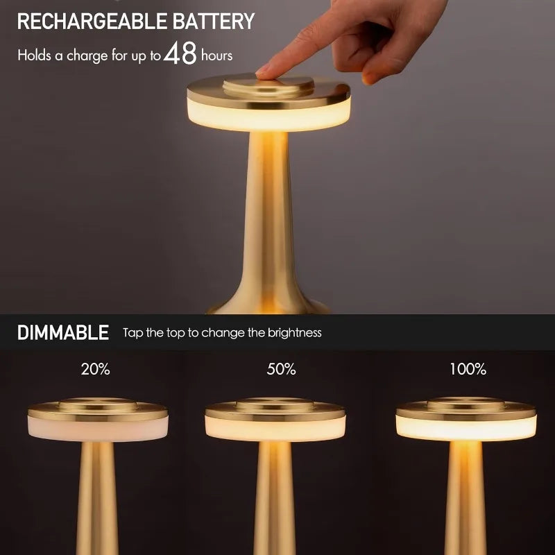Metal Touch Table Lamp USB Rechargeable Portable Bedside Night Light for Bar