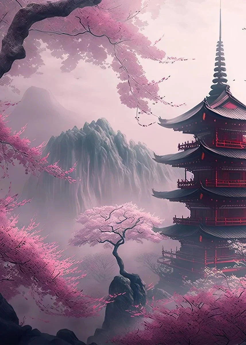 Póster japonés de flor de cerezo, montaña Fuji, puesta de sol, Tokio, lienzo impreso en HD, pintura artística de pared, imágenes, decoración del hogar