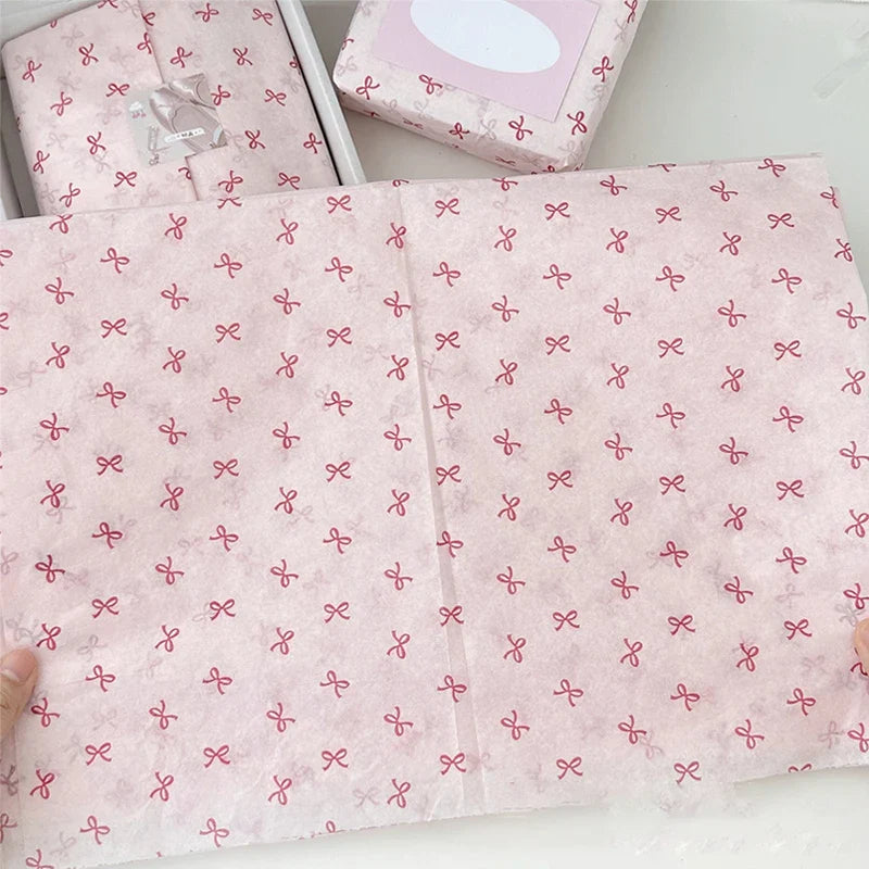 10 Pink Bow Snow Pear Wrapping Paper Sheets | Handmade Flower Bouquet Packaging