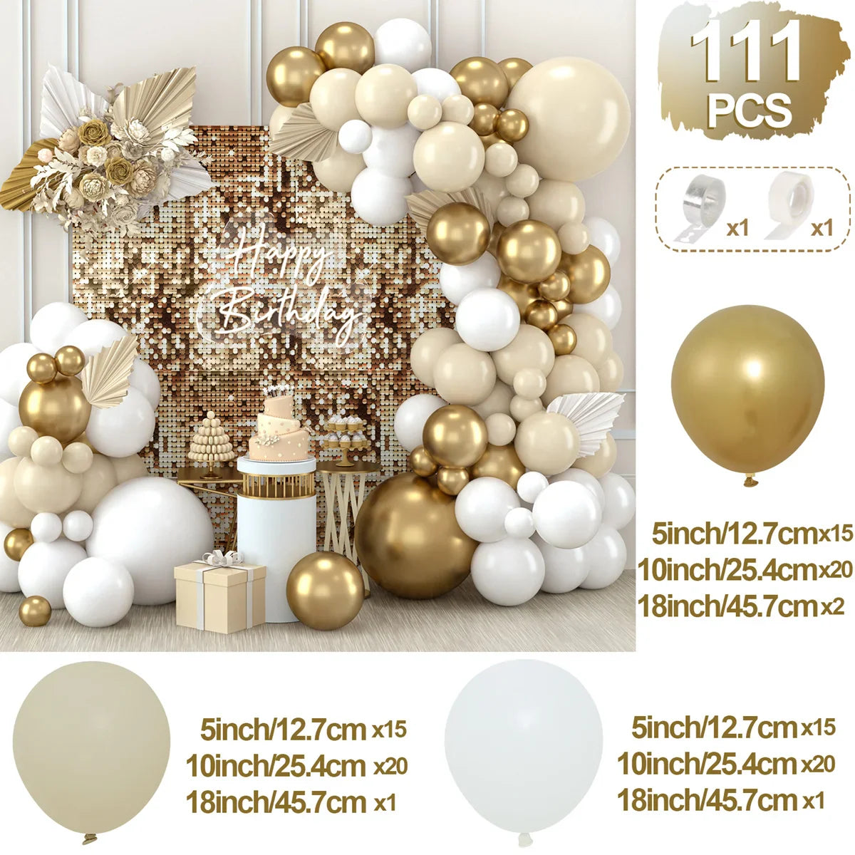 Kit de arco de guirnalda de globos blancos arena para decoración de fiesta de cumpleaños, baby shower, globos de látex para fiesta de boda y cumpleaños