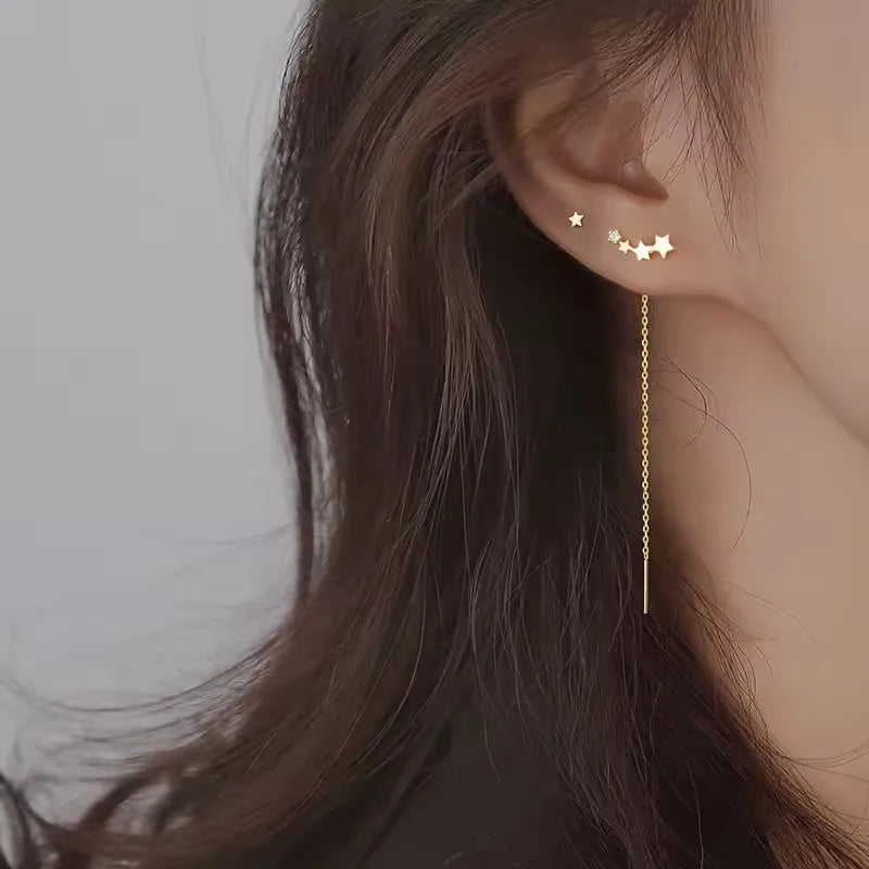 VENTFILLE Gold Star Stud Earrings | Asymmetrical 925 Silver Fashion Jewelry for Women