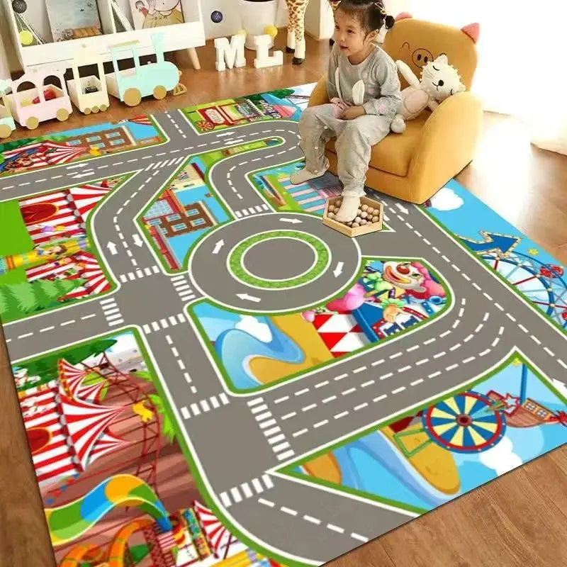 VIAKAMA Alfombra de dibujos animados, guardería, educación infantil, habitación de niños, parque de tráfico, pista, esteras de juego para bebés