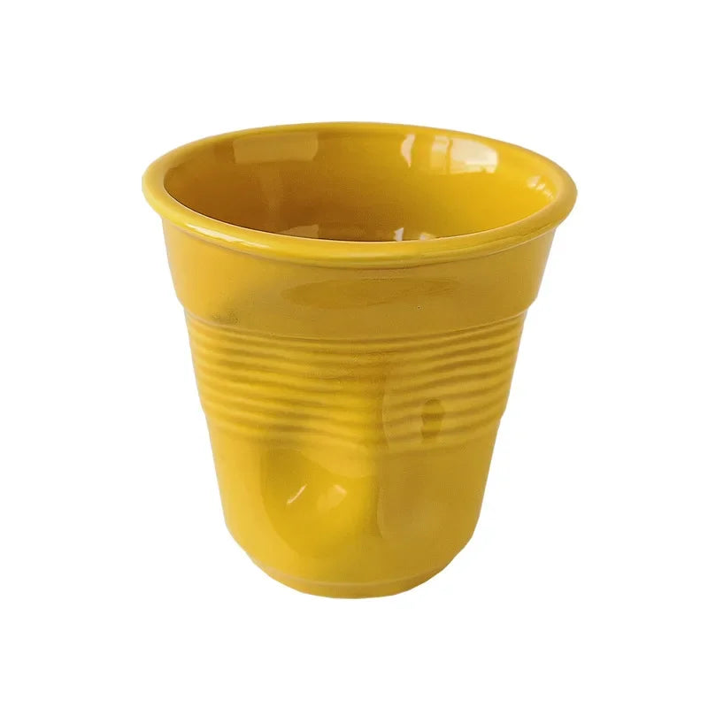 Taza de café de estilo coreano de 6.7oz Tazas y jarros de cerámica blanca nórdica con arrugas de 200ml Taza de café con letras en inglés Regalo