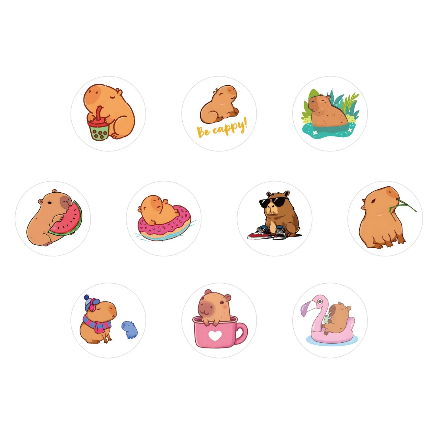 Cute Plump Capybara Cartoon Stickers | 100-500pcs Kawaii Animal Sticker Set for DIY Scrapbooking and Rewards