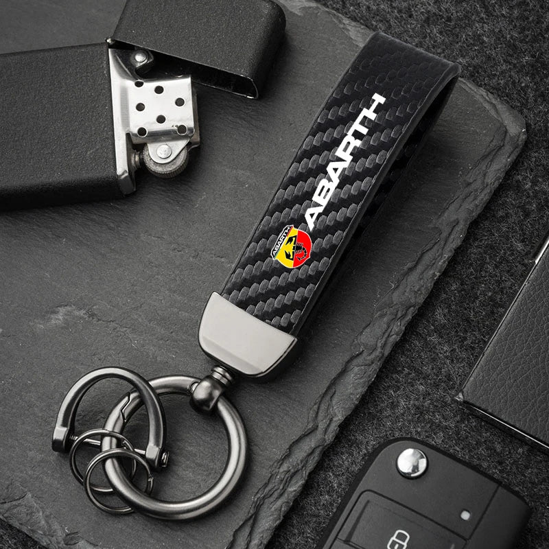 Fashion Carbon Fiber Car Keychain | Microfiber Leather Key Ring for FIAT Models