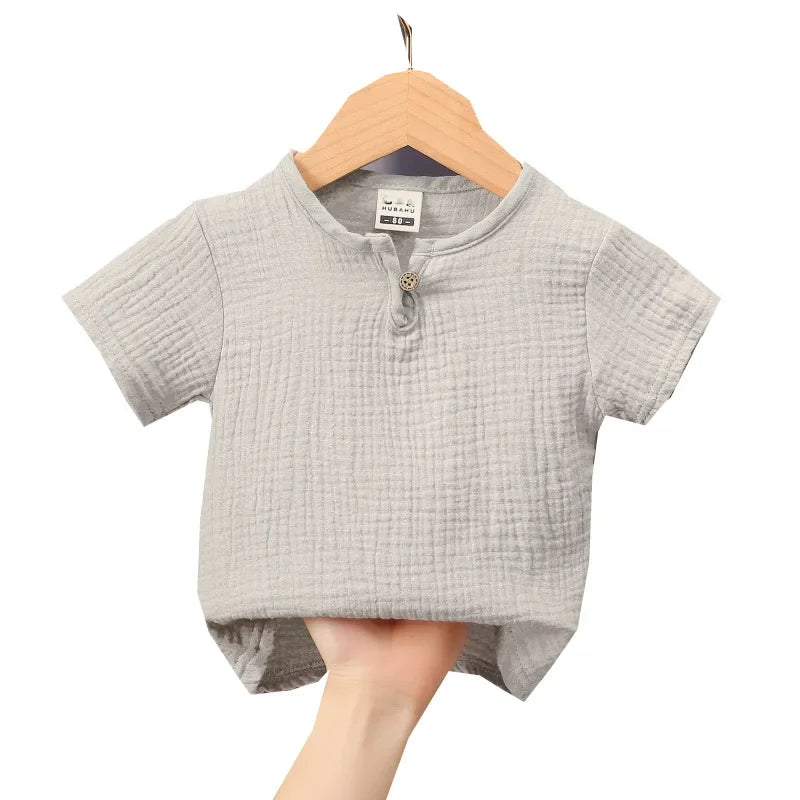 Kids Cotton Linen Long Sleeve T-Shirt – Soft Casual Top for Babies and Toddlers, Unisex Summer Wear