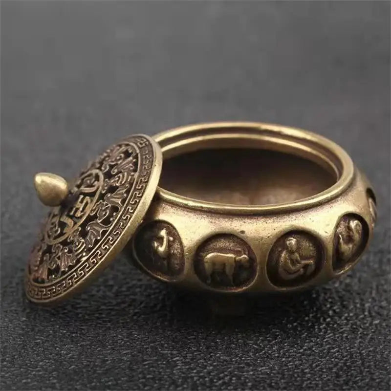 Retro Brass Incense Burner with Zodiac Signs | Home Decor Censer