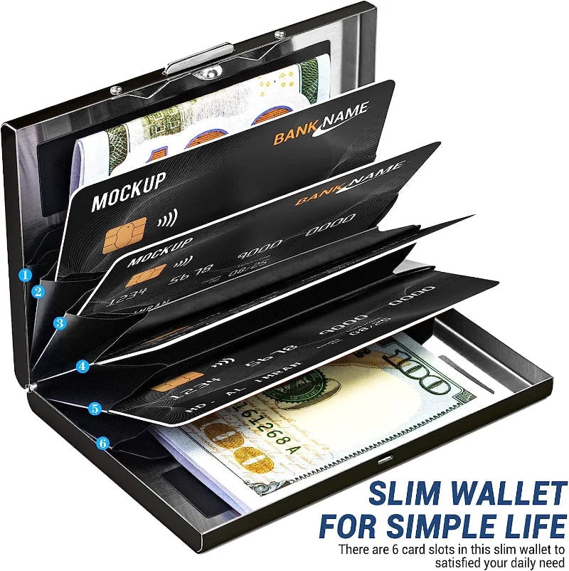 RFID Blocking Credit Card Holder | Slim Metal Wallet for 6 Cards