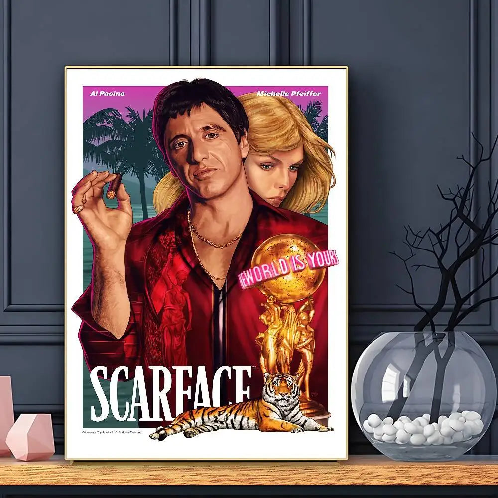 Affiche de film S-ScarfaceS HD Art Adhésif Mural Imperméable Décoration Maison Salon Bar