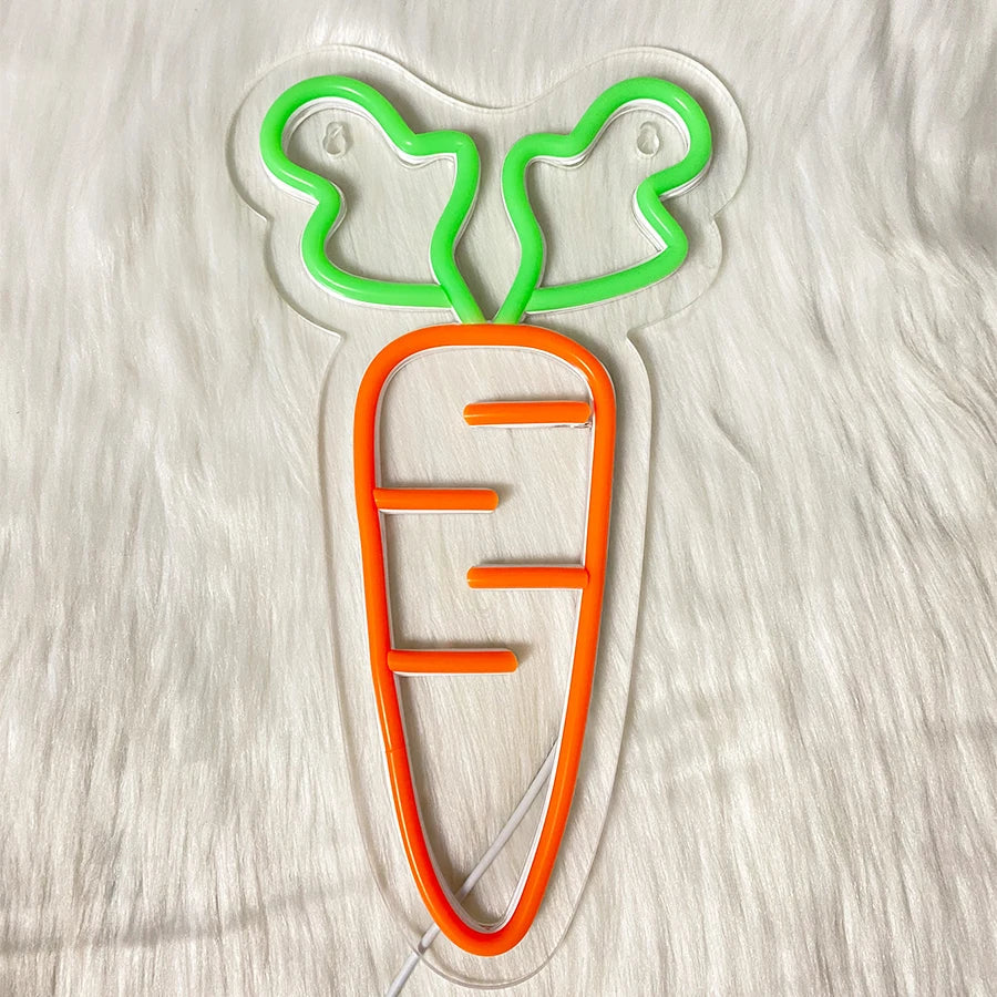 Enseigne lumineuse néon LED carotte, décoration murale légume, alimentée par USB, utilisée pour la chambre, la maison, le restaurant, la cuisine, la lampe murale de bar.