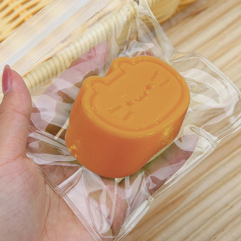 Sticky TPR Cute Cat Cheese Bread Pressure Relief Soft Squishy Fingertip Toy | Slow Rebound Squeeze Toy