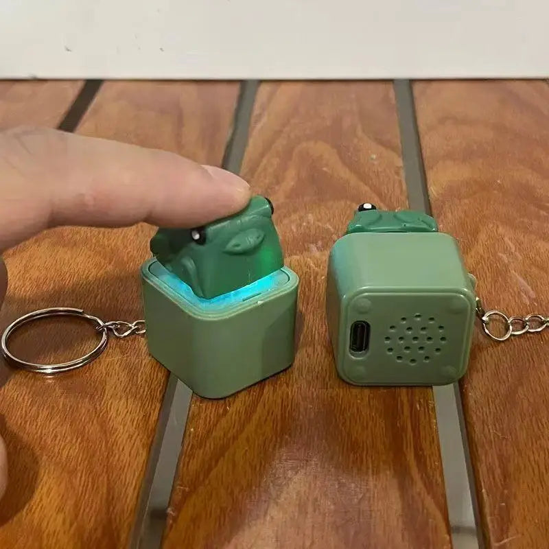 Frog Croaking Keychain Fidget Clicker | Rechargeable Sound Keyring with LED Light