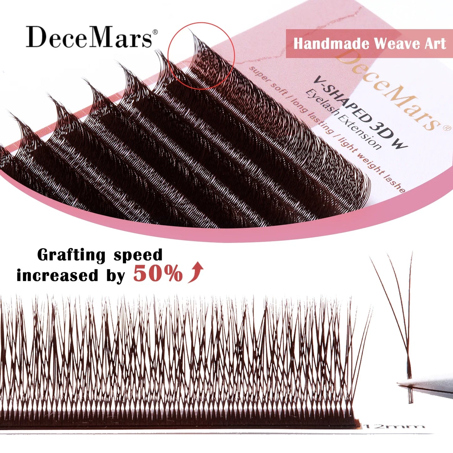 V-Shaped 3D Brown Eyelash Extensions | 12 Rows Professional Lash Tray