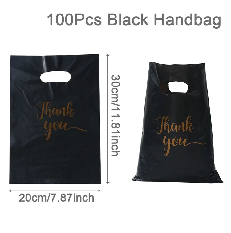 100 sacs de remerciement en plastique, sac cadeau, sac de courses, fourre-tout 20*30cm, sac cadeau pour anniversaire, mariage, fêtes, bonbons, biscuits