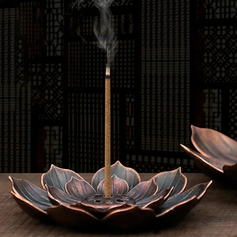 Bronze Lotus Incense Burner | Alloy Stick Holder Plate for Meditation