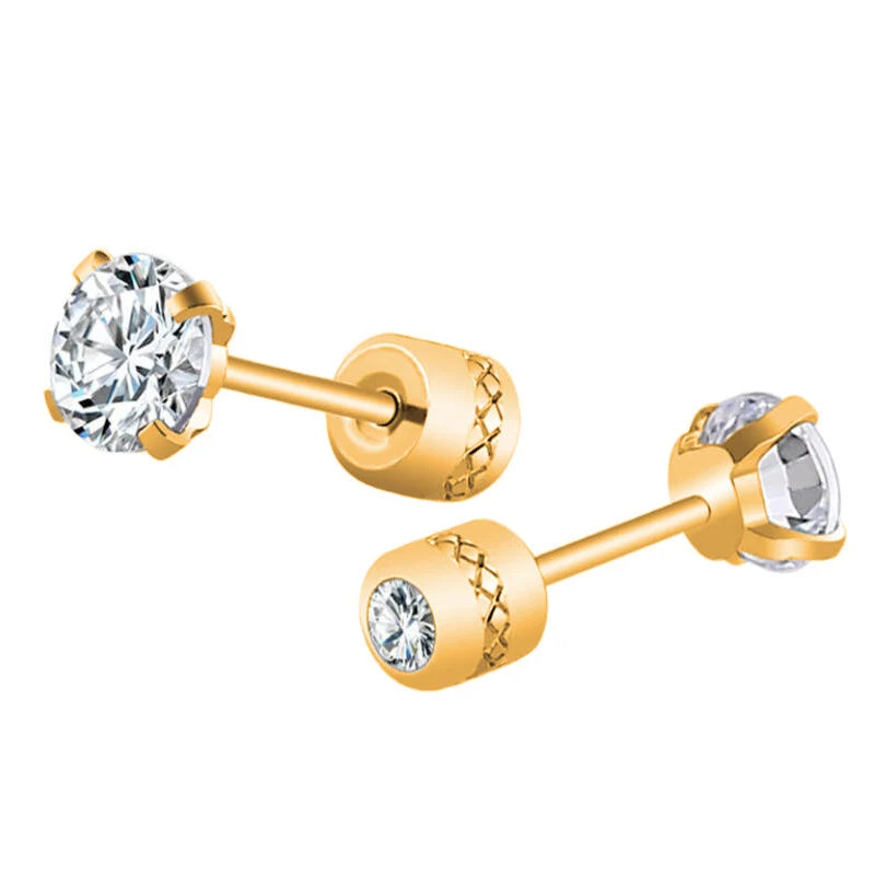 2 Piece Medical Stainless Steel Crystal Zircon Ear Studs | Hypoallergenic Tragus Cartilage Screw Piercing Jewelry