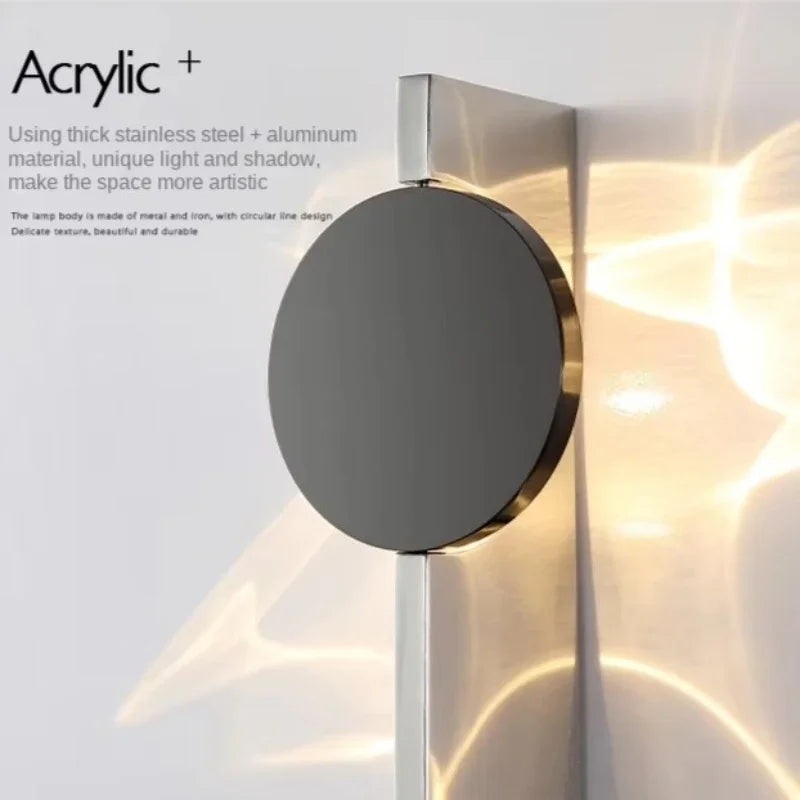 Aplique LED giratorio de acero inoxidable, luz de sombra creativa para dormitorio, mesita de noche, escaleras