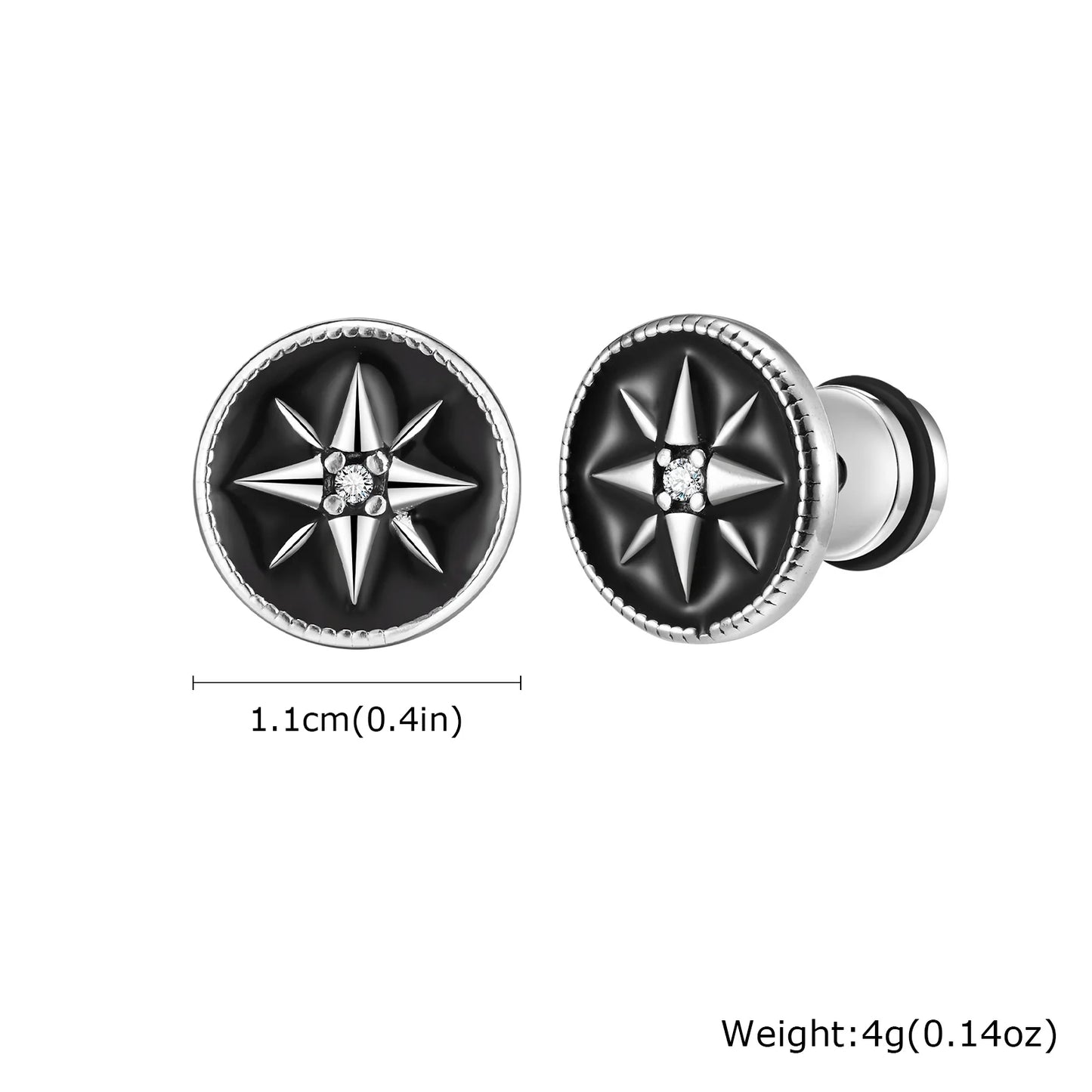 Vintage Men's Compass Stud Earrings | Stainless Steel Eight-Pointed Star Fashion Jewelry