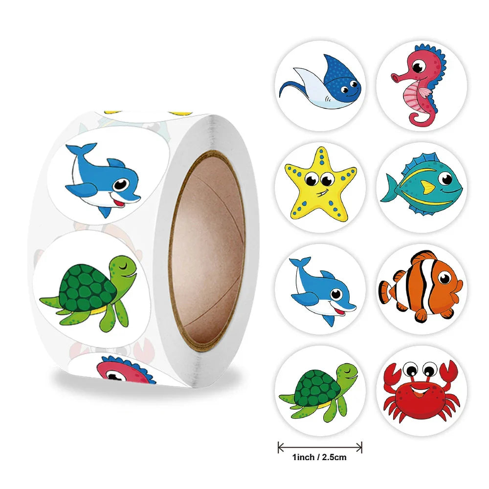 500 Cute Sea Animal Stickers for Kids Reward Labels | Encouragement Sticker Roll