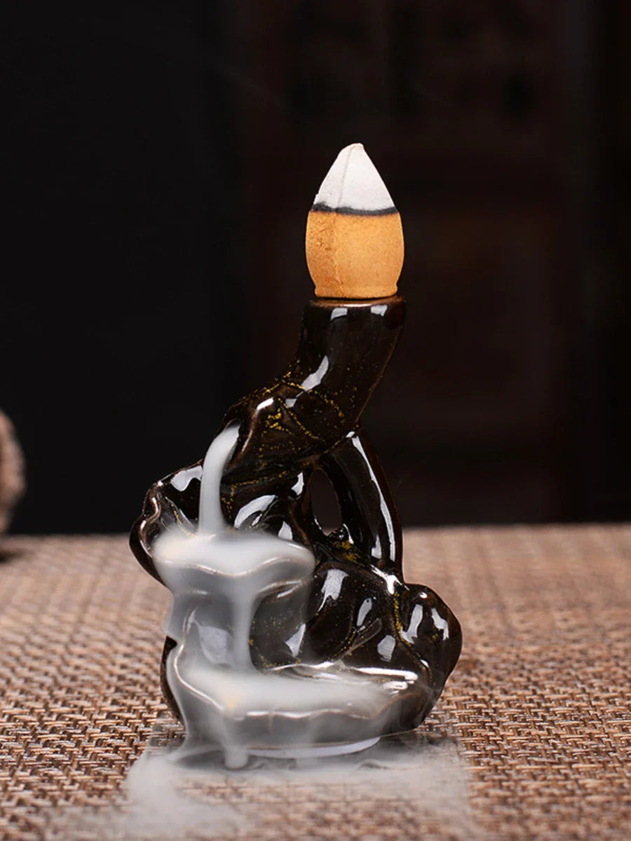 Mini Ceramic Gourd Incense Burner | Backflow Cone Censer for Desk Decor