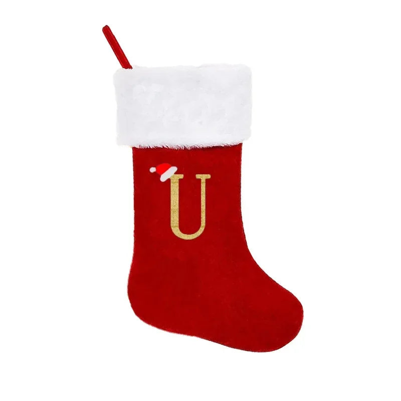 Chaussette de Noël Monogramme Brodé, Chaussette de Noël Festive pour la Famille à Suspendre à la Cheminée pour la Décoration de Fêtes de Noël