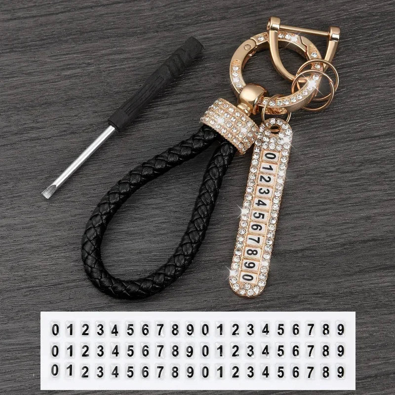 Leather Braided Keychain with Phone Number Card | Anti-Lost Car Key Holder