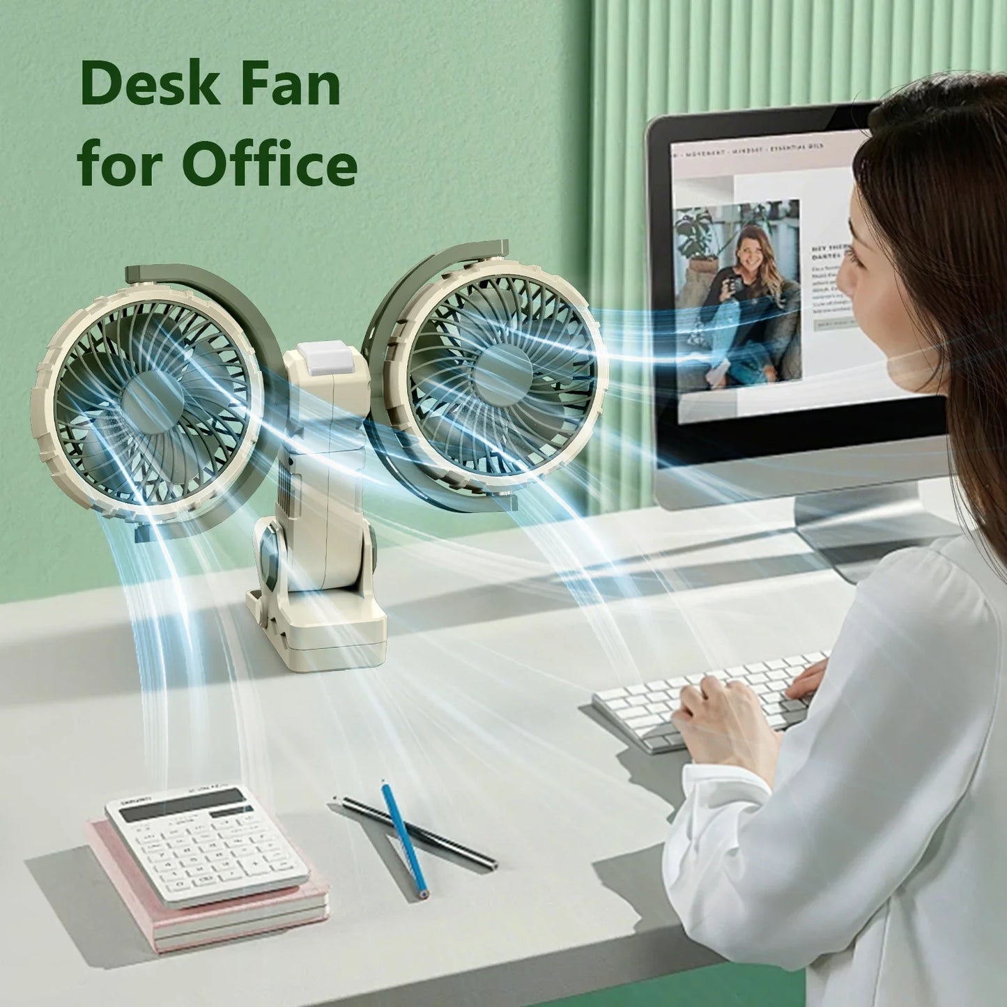 Cool Breeze | Portable Car Fan with Dual Heads & Rechargeable Battery | Adjustable Speed for Comfortable Travel