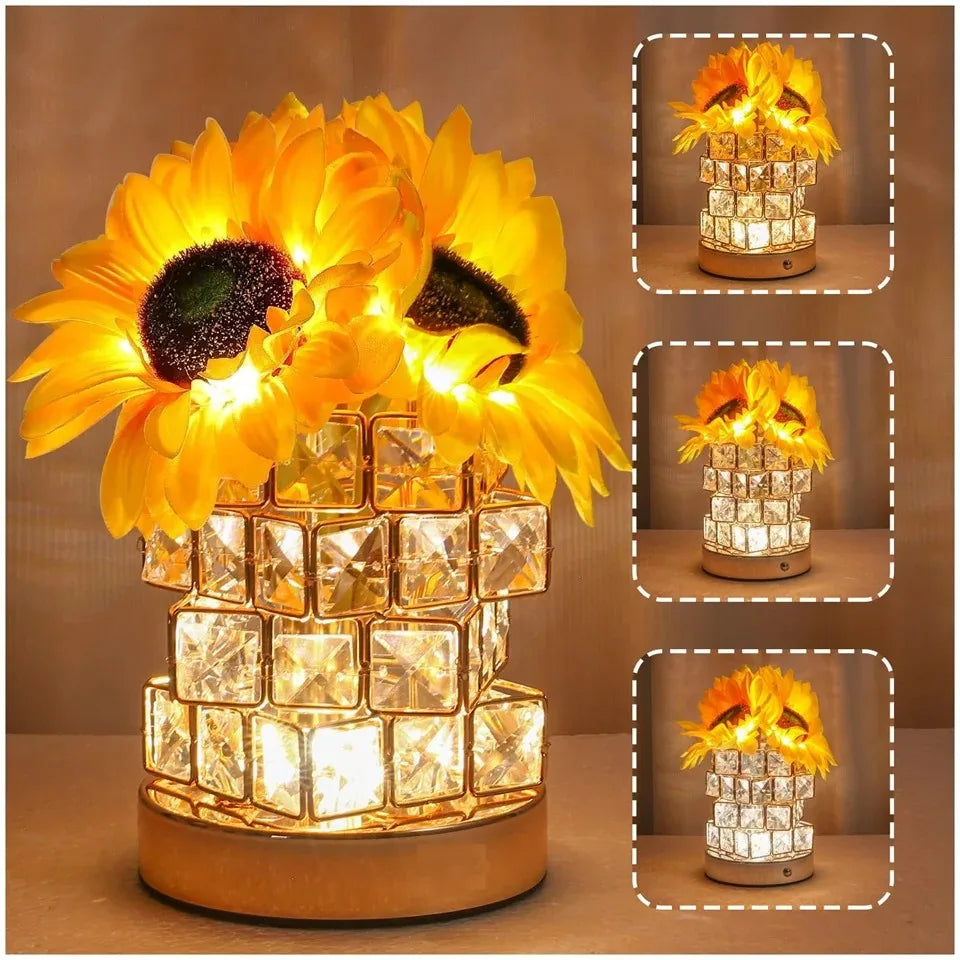 Sunflower LED Table Lamp | Rechargeable 3-Color Dimmable Touch Night Light Decor