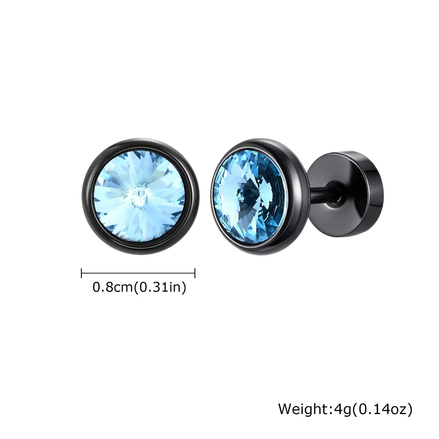 8mm Stainless Steel Screw Back Earrings for Men | Faceted Zircon Studs