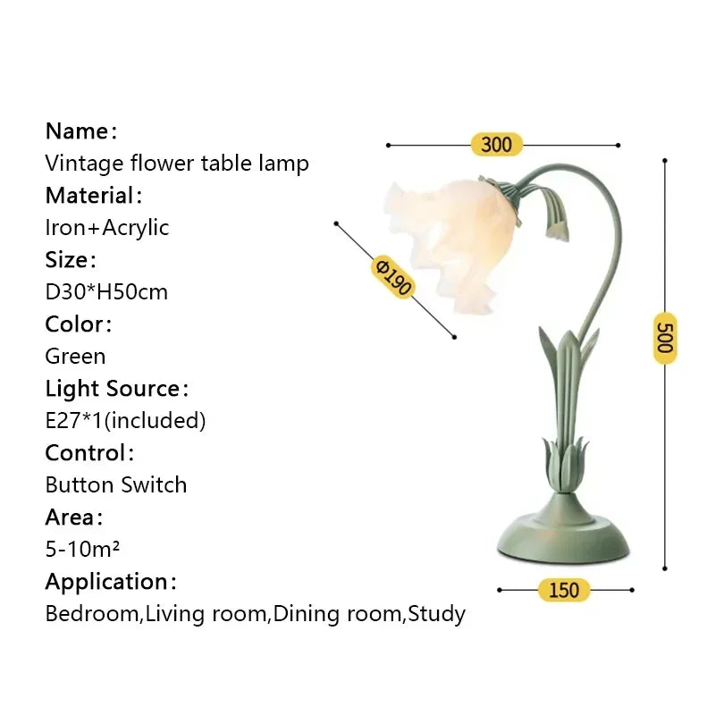 Lampe de bureau fleur romantique française Rétro Atmosphère Veilleuses de chevet Style crème Campagne Pastorale pour Chambre à coucher