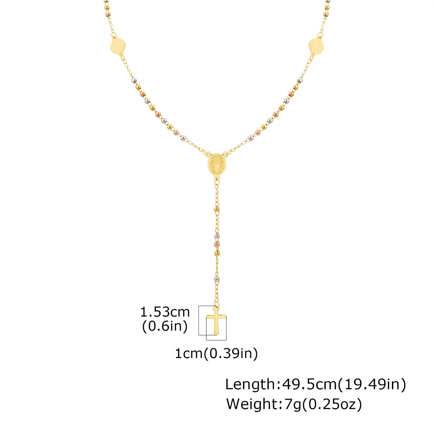 Prjewel Stainless Steel Three-Color Beaded Cross Pendant Y-Necklace | Faith-Inspired Fashion Jewelry