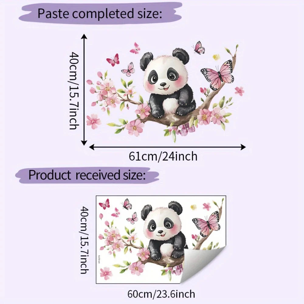 Panda Cherry Blossom Wall Sticker | PVC Self-Adhesive Decal for Bedroom Living Room